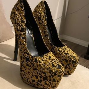 Gold and Black High Heels